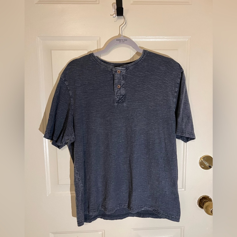 Brave Soul London Short Sleeve Henley Shirt Blue Faded Cotton Buttons